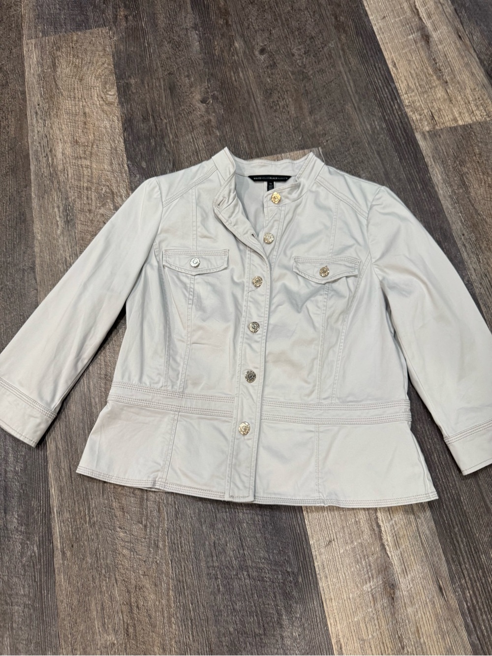 White House Black Market Light Gray Button-Front Jean Jacket